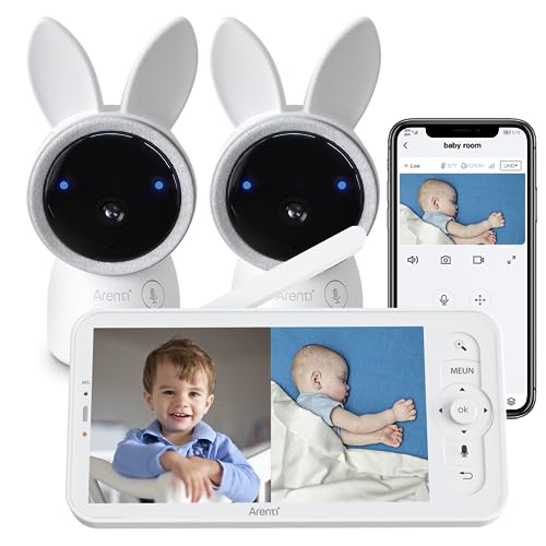 ARENTI 2 K câmara de vigilância para bebé, 2,4 GHz Wi-Fi monitor para bebés com 2 câmaras, 355° PTZ, monitor de 5", ecrã LCD, comunicação bidirecional, deteção de movimento