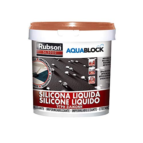 Rubson Aquablock SL3000 Silicone líquido, impermeabilizante líquido para prevenir e reparar gotas e humidades, silicone elástico com tecnologia Silicotec, 1 x 5 kg