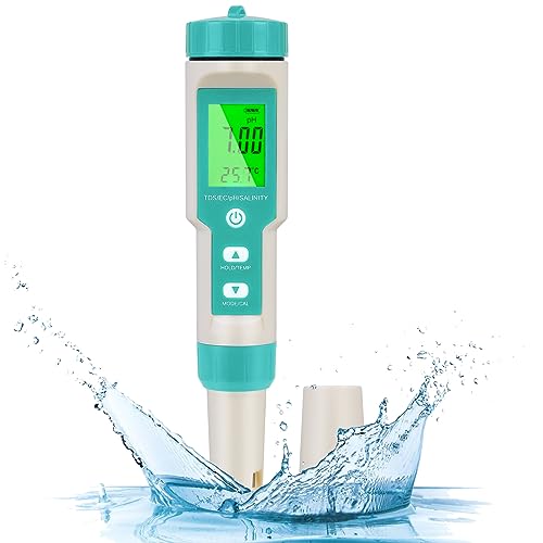 Flintronic Medidor de PH, 5 em 1 PH/TDS/EC/salinidade/temperatura testador de qualidade da água, ecrã LCD com retroiluminação verde testador de qualidade da água, para aquários/hidroponia/piscina