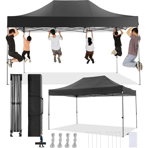 COBIZI Tenda dobrável 3 x 4,5 sem parede lateral, impermeável tenda dobrável, tendas para exteriores, pérgolas para jardim, festa campismo praia (3 por 4,5 m, preto)