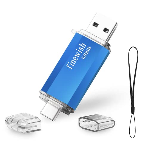 Tipo C memória USB 128 GB, pen drive USB C 128 GB 2 em 1 tipo C e USB 2.0 memória flash 128 gb para smartphones Android, Windows, Android, Pc, tablets, armazenamento de dados externo etc. (azul)