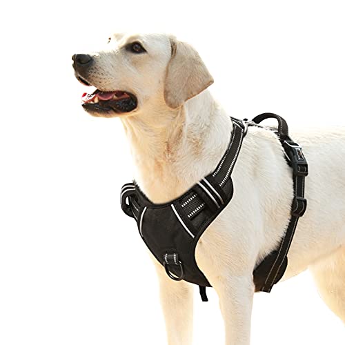 HEELE Arnês para cão arnês antipuxões para cães colete refletor ajustável para cães arnês para cão com vários utilitários arnês macio acolchoado para cães arnês arnês grande, preto, L