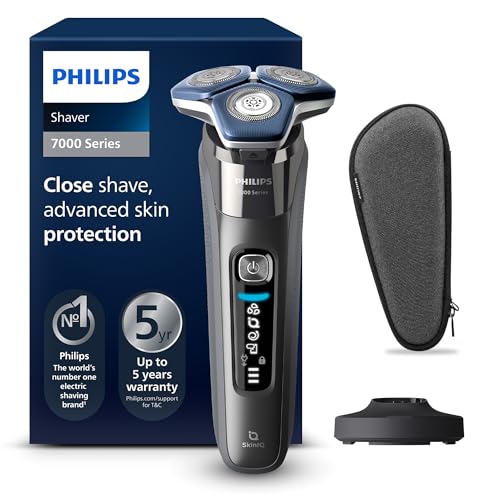 Philips Série 7000 máquina de barbear elétrica para homem, máquina de barbear com aparador, 45 lâminas, para pele sensível, 60 min de uso, seco e húmido, recarregável, base de carregamento, S7887/35,