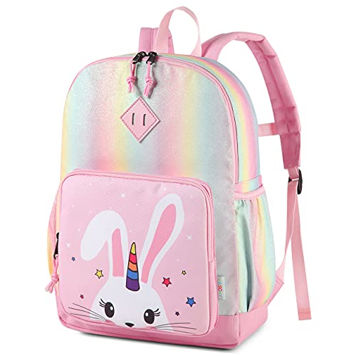 VASCHY Mochila para menina, mochilas escolares mochila infantil de 4 a 6 anos para escola ajustar a pasta A4 com bolsos laterais e correia no peito