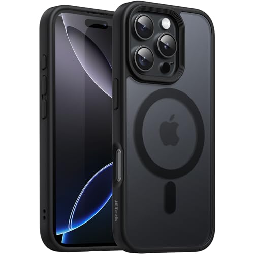 JETech Capa magnética para iPhone 16 Pro MAX 6,9 polegadas compatível com MagSafe, capa traseira translúcida, mate slim anti-impactos (preto)