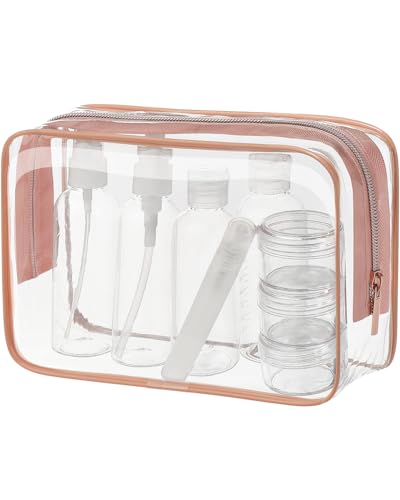 MOCOCITO Necesser transparente com 8 garrafas de viagem (máximo 100 ml) e 1 mala de voo para líquidos (20 x 20 cm, 1 l), bolsa de cosméticos impermeável para homem e mulher