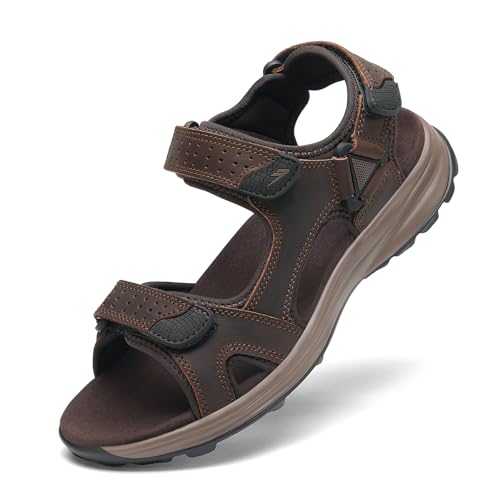 FLARUT Sandálias para homens de verão sapatos de caminhada trekking desportos ao ar livre de couro praia dedo do pé aberto desportos casuais