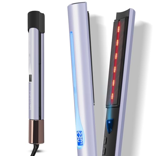 Ferro infravermelho iónico, PARWIN PRO BEAUTY 2 em 1 ferro e alisa, terapia por infravermelho e iónica, efeito anti-frisottis e brilho, 14 configurações de temperatura 100-230 °C, roxo