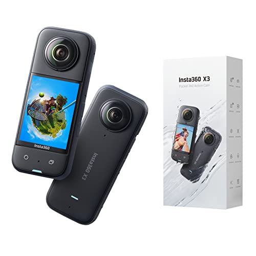 Insta360 X3 - Câmara de ação 360 resistente à água, sensor de 1/2", 5,7 K 360, fotos 72 MP, estabilização, ecrã táctil de 2,29 ", edição por IA, Live Streaming, webcam, controlo por voz