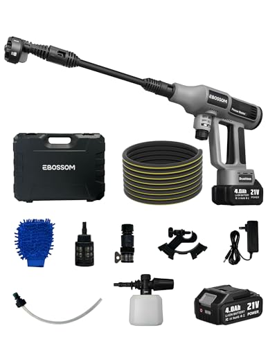 Hidrolimpeza de alta pressão de bateria de 65 bar, ajustável 6 em 1, máquinas de lavar a pressão móvel, adequado para lavagem de automóveis, rega de plantas, Pressure Washer (2 x 4 Ah baterias)
