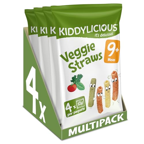 Kiddylicious Veggie Straws Snacks deliciosos para bebés | adequado a partir de 9 meses, 4 pacotes de 48 g (4 sacos de 12 g por pacote), 192 g