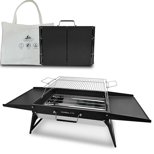 Charmline 51 * 35 cm churrasqueira de carbono portátil dobrável, churrasqueira portátil para uso em exteriores, grelha para churrasco para campismo, piqueniques, jardins e festas na praia, preto