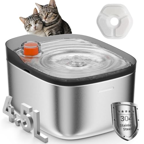 Fonte de água para gatos APD APETDOLA de aço inoxidável, dispensador de água para animais de estimação de 4,5 l/158 oz, fontes de água para gatos interiores elétricos,