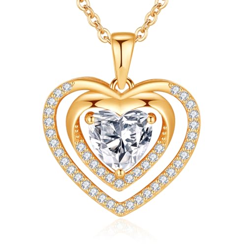 Jrêveinfini Colar de coração em prata 925 com zircões brilhantes - jóias elegantes para mulher, design de corações cruzados, ideal para presente de dia dos namorados e aniversários