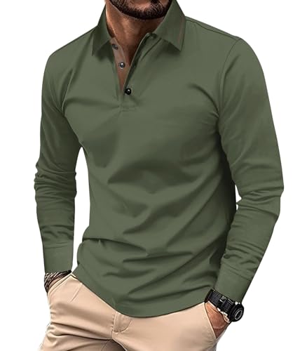 Comilaka Homem polo casual manga comprida Poloshirts algodão t-shirt de golfe cor contrastante outono inverno clássico