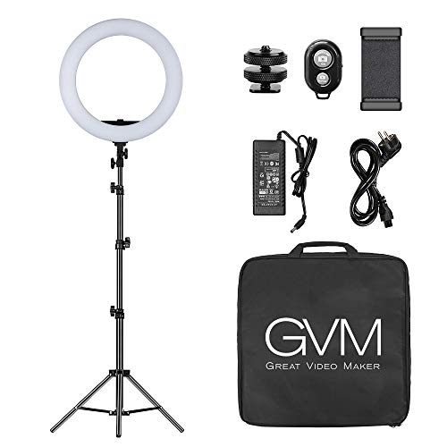 Anel de luz LED GVM com tripé 48 cm, 3200-5600 K anel de selfie bicolor para fotografia de luz Titok Vlog Youtube retrato Vlog Selfie anel de luz, luz de vídeo LED, anel de luz de fotografia