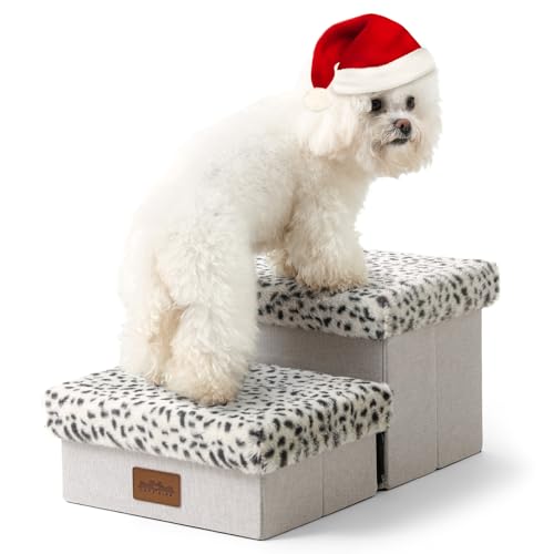 COZY KISS Escadas para cães pequenos com arrumação, escadas dobráveis para animais de estimação para cama, sofá e cadeira, durável, até 80 kg (leopardo, 33 x 63 x 35 cm, 2)
