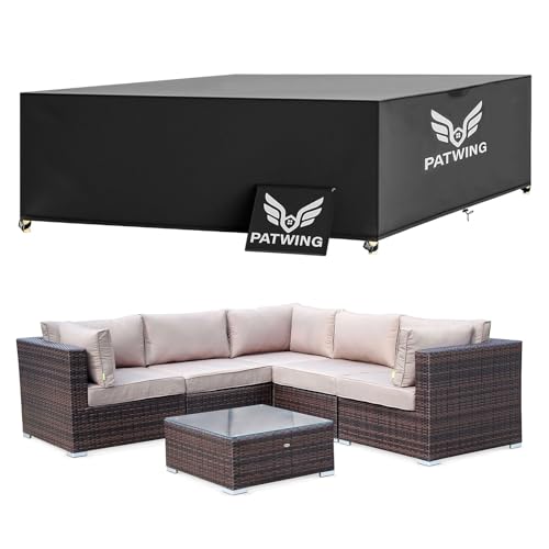 PATWING Capa para móveis de exterior impermeável, 600D Oxford capa de mesa de jardim impermeável, resistente ao vento raios anti-UV anti-UV capa protetora móveis e jardim (305 * 138 * 98 m)
