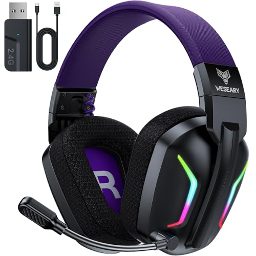 WESEARY WG1 Capacetes Gaming sem fios para PS5, PS4, PC, Switch, som estéreo auriculares Gaming com microfone, capacetes com luz LED, duração 50 Hr +