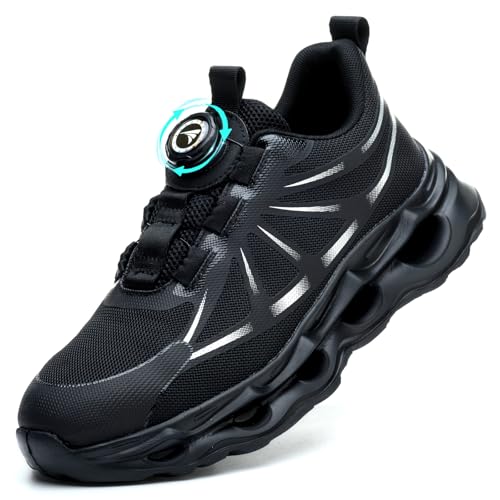 RASEARY Sapatos de segurança para homem mulher leve sapatos de trabalho com biqueira de aço antiderrapantes, sapatilhas de trabalho respiráveis confortável calçado