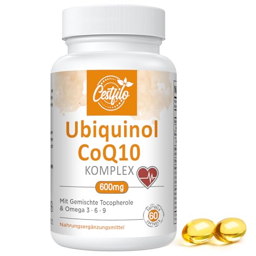 Ubiquinol CoQ10 600 mg cápsula mole - forma ativa de CoQ10 mais vitamina E e ómega 3 6 9 - Suplemento antioxidante avançado de coenzima Q10 para o coração e o cérebro (60 unidades (embalagem de 1))