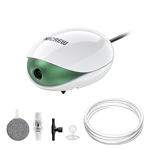 NICREW Oxigenador aquário ultra silencioso de até 150 l com fluxo ajustável, bomba de ar para aquário <35 dB equipada com mangueira de ar, pedra e válvula anti-retorno