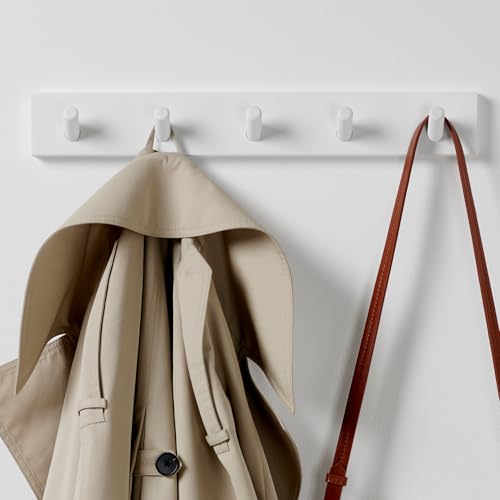 LARHN Cabide parede branco - 5 ganchos - 43 cm, cabides de parede de design para hall de entrada, entradas, quartos modernos, quartos de crianças e casas de banho