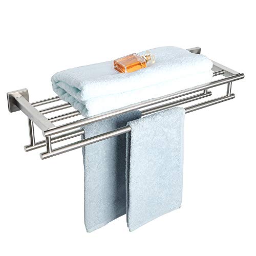 SAYAYO Toalheiros de barra dupla de toalha escovada de parede prateleira de armazenamento, acessórios casa de banho aço inoxidável cabide panos cozinha, 60 cm, EGZ8000-LS