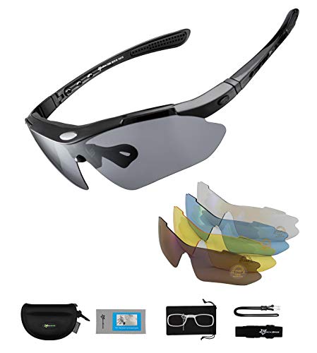 ROCKBROS Óculos de sol polarizados com 5 lentes intercambiáveis para desporto, proteção UV 400, anti-vento, para homem e mulher