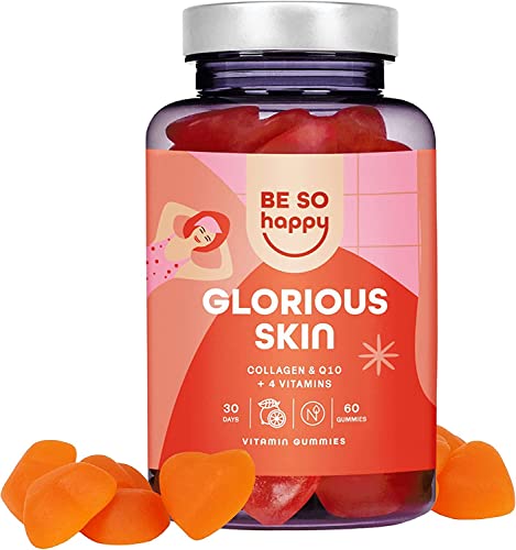 Colágeno e Coenzima Q10 Gominolas para os cuidados da pele | sabor a laranja, 60 gomas para 30 dias, sem lactose e sem glúten | BeSoHappy®