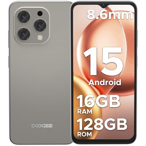 DOOGEE N55 Telemóvel 2025, Smartphone Android 15, 16 GB + 128 GB/2TB, ecrã HD de 6,56" 90Hz, câmara 13 MP, bateria 5150 mAh, 4G Dual SIM 2,4 G/5G WiFi OTG, natural