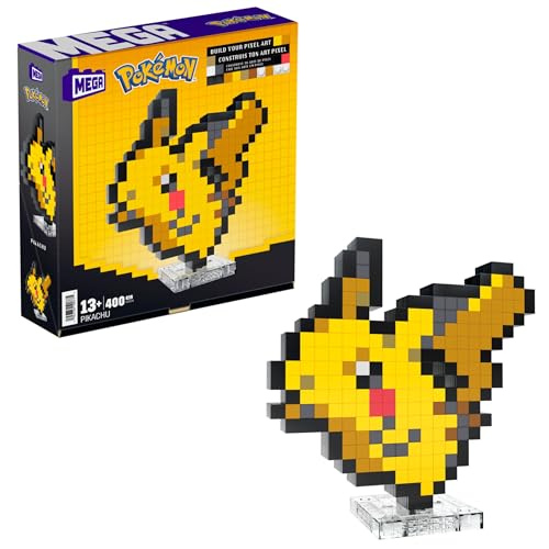 Mega Pokémon Pixel Art Pikachu 400 blocos de construção, estilo retro pixelado, decoração para colecionadores, brinquedo + 13 anos (HTH74)