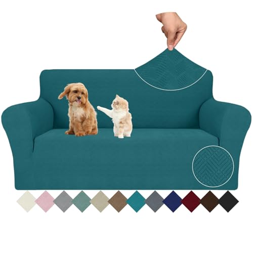 Ystyle Capa para sofá de 2 lugares ajustável, capas para sofá elástico, capa de sofá anti-gatos cães, sofá cover com apoios de braços, Jacquard capas cobertura sofá antiderrapante lavável, verde