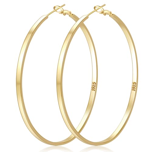 LOUMILEO Brincos de argola de prata de lei leve brincos de argola grandes brincos de argola de prata fina hipoalergénicos 30/40/50/60/65/70 mm