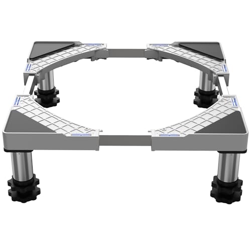 DEWEL Base de máquina de lavar, suporte para máquina de secar carga 350 kg, secador de base da máquina de lavar do frigorífico, congelador ajustável, largura 44,5-67 cm, altura 18 cm - 22 cm (branco)
