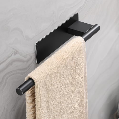 Dvocel Toalheiro sem perfuração auto-adesivo preto mate 304 aço inoxidável toalheiro casa de banho com um só braço, montagem na parede para casa de banho cozinha