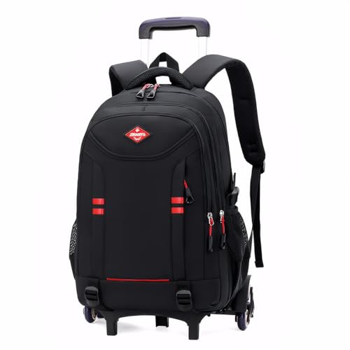 Amythe Mochila com rodas para crianças e adolescentes 9 10 12-18 anos | mochilas escolares Trolley grande capacidade | carrinho para mochilas 6 rodas para viagens e escola - preto