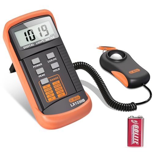 Dr.meter Luxómetro portátil, medidor de luz digital de mão design de tipo gama 0-200.000 Lux luxómetro fotómetro de lux com alta precisão reações rápidas e dados ecrã LCD