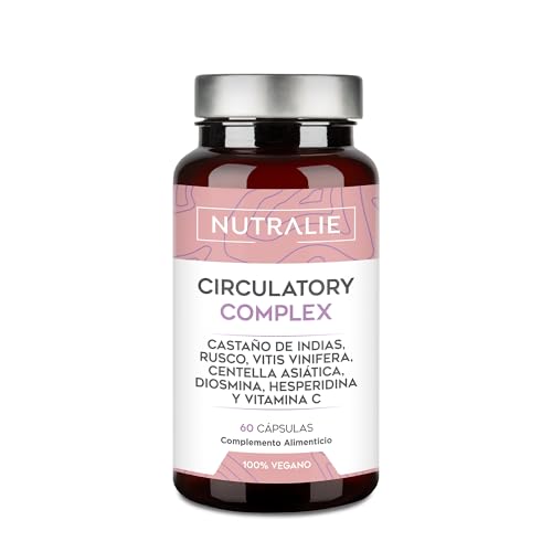 Circulação Complex 1330 mg diosmina Hesperidina Videira vermelha retenção líquidos e pernas cansadas - Circulação pernas, castanho-índia, rusco, centela, vitamina C, 60 cápsulas, Nutralie