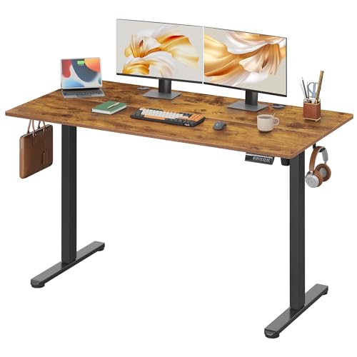 DEVAISE Secretária elétrica elevável, mesa regulável altura 140 x 70 cm com 3 memórias, mesa de escritório com painel inteligente em casa com painel montado, castanho rústico