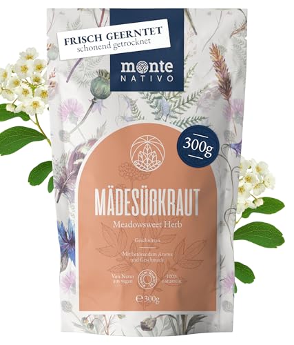 Chá de Ulmaria Monte Nativo (300 g) – Erva de ulmaria delicadamente secada, infusão de ervas aromática, 100% pura e natural, em folhas soltas e sem aditivos – Uma infusão saudável e refrescante