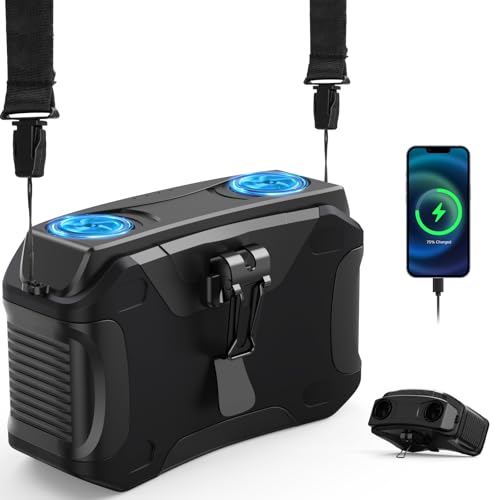 XTTANK Ventoinha de campismo de cintura com bateria 20000 mAh, ventilação dupla, 5 velocidades, capa de silicone, aço de manganês clipe, ventilador de cintura para campismo/caminhadas / escritório