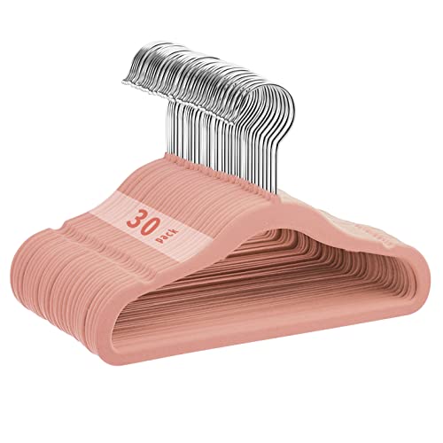 MangoKit 30 cabides de veludo antiderrapantes para bebés, para bebés e crianças, ultra finos que economizam espaço, cabides de roupa resistentes e duradouros (28 cm, rosa