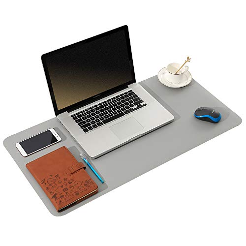 ARNTY Protetor de mesa de couro PU, protetor de mesa de escritório frente e verso, grande almofada de secretária de escritório para computador, Desk Mat para escritório e casa (cinzento e cinzento