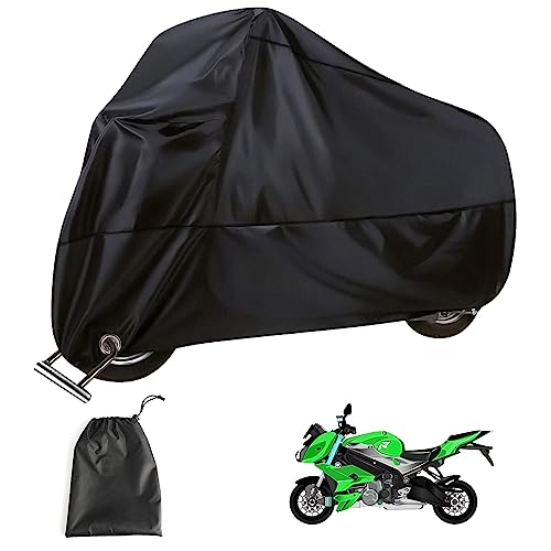 Capa para motocicleta, capa de motocicleta impermeável, capa de motocicleta protetora UV universal para exteriores, 190T, capa para scooter de motor, lona com orifícios de bloqueio, 265 x 105 x 125 cm
