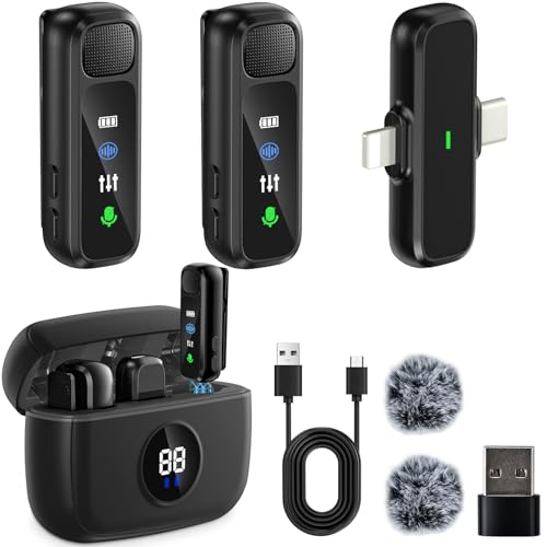 LIUWID Microfone sem fios lapela, mini microfone sem fios para Android Type-C com estojo de carregamento de 400 mAh, Plug & Play microfone sem fios cancelamento de ruído DSP (preto)