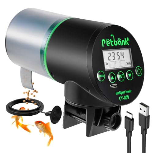 Petbank USB Charger Alimentador automático aquário com temporizador recarregável, dispensador de jantar aquário com ecrã LCD, dispensador de comida de peixes automático, preto
