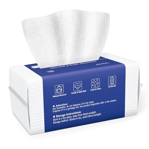 Ourmed Life Toalhetes descartáveis faciais biodegradáveis, perfeitos para limpeza, cuidados com a pele e remoção de maquilhagem, adequados para peles sensíveis - toalhas descartáveis rosto (100
