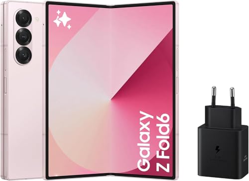Samsung Galaxy Z Fold6 256 GB + carregador - telemóvel com IA, smartphone Android livre, câmara 50 MP, ecrã grande, bateria de longa duração, rosa (versão espanhola)