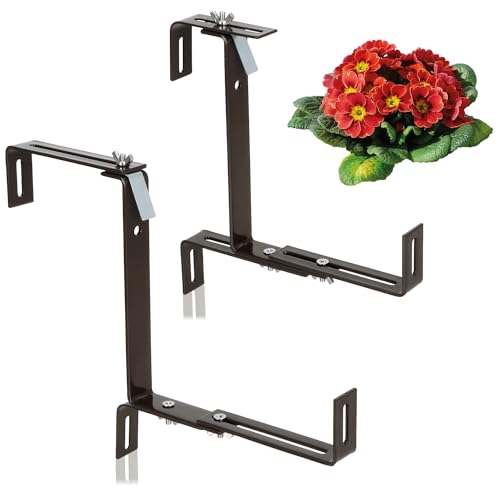 com-four® 2 x Suportes para jardineiras premium para balaustradas e corrimãos de varandas, fixação flexível de aço inoxidável para jardineiras, sem perfuração (2 x castanho)